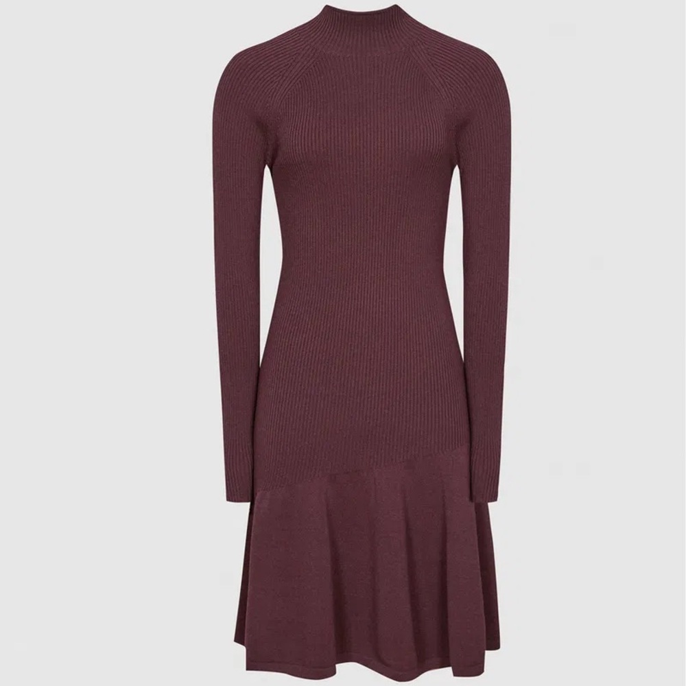 Reiss Clary Flippy Knit dress in berry, size S